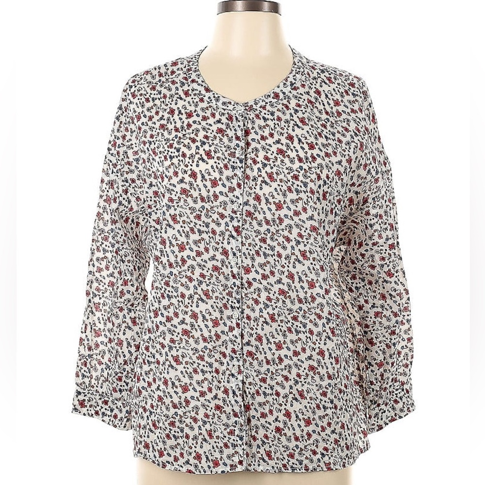 Xirena women’s floral shirt Large L cotton blouse top romantic coquette US Made